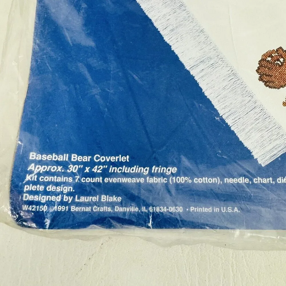 Bernat Baby Counted Crosstitch Baseball Bear Coverlet Craft Kit 30x42